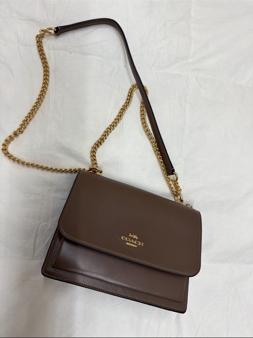 Coach Brown Leather Shoulder Bag with Gold Chain Strap